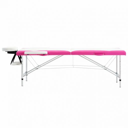 2-conska zložljiva masažna miza aluminij bele in roza barve