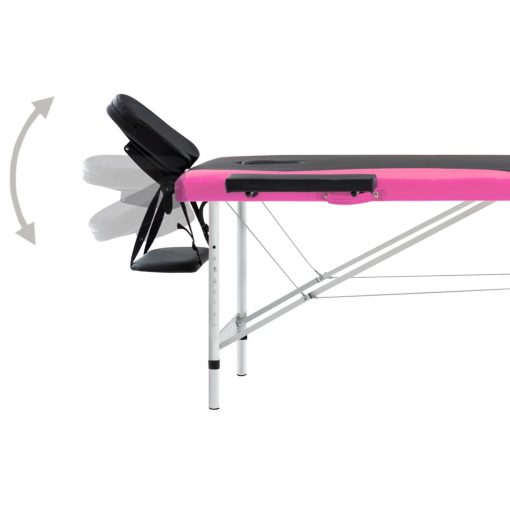 2-conska zložljiva masažna miza aluminij črne in roza barve