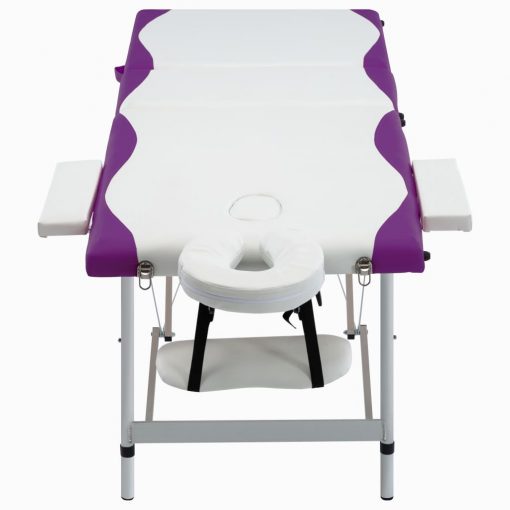 3-conska zložljiva masažna miza aluminij bela in vijolična
