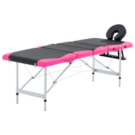 4-conska zložljiva masažna miza aluminij črne in roza barve