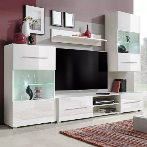 5-Delni komplet pohištva TV enota in LED osvetlitev bele barve