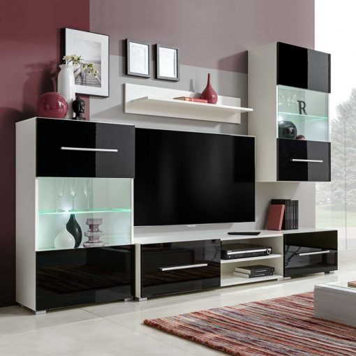 5-Delni komplet pohištva TV enota in LED osvetlitev črne barve