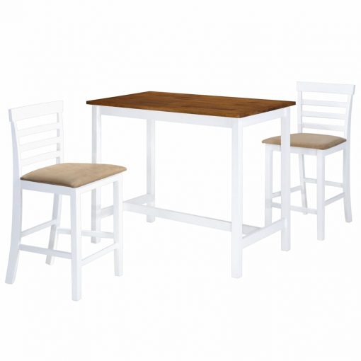 Barska miza in stoli 3-delni komplet trden les rjava in bela