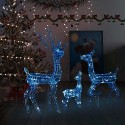 Božična dekoracija družina jelenov 300 modrih LED lučk