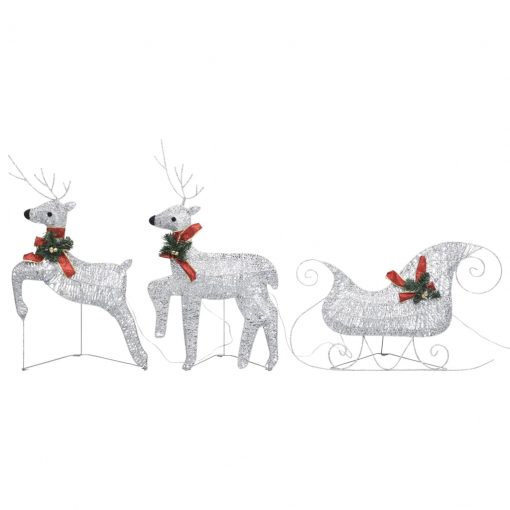 Božični jeleni s sanmi 60 LED lučk srebrne barve