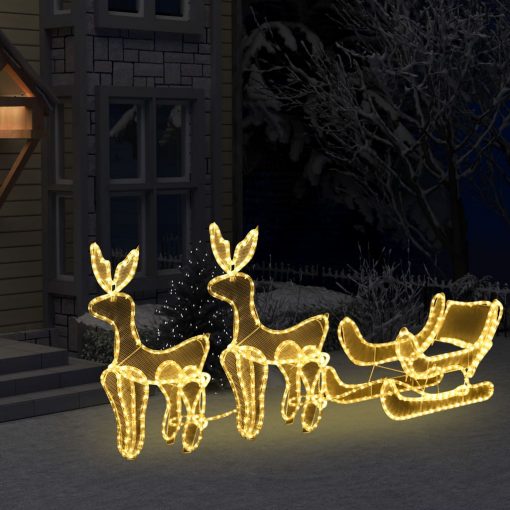 Božični okras 2 jelena in sani z mrežo s 648 LED lučkami