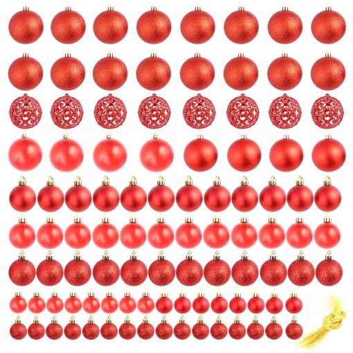 Božično novoletne kroglice 100-delni komplet 3/4/6 cm rdeče