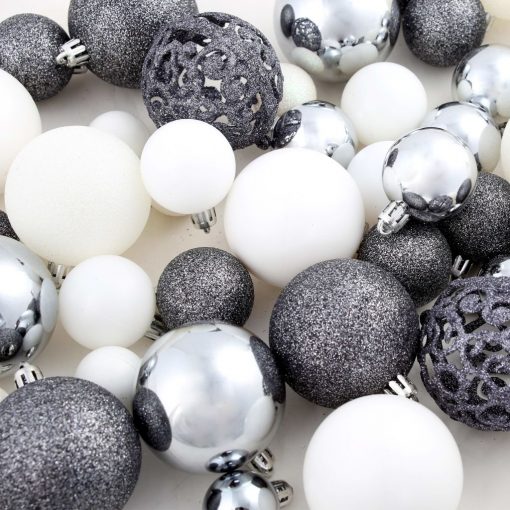 Božično novoletne kroglice 100 kosov 3/4/6 cm bele/sive
