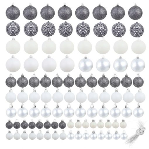Božično novoletne kroglice 100 kosov 3/4/6 cm bele/sive