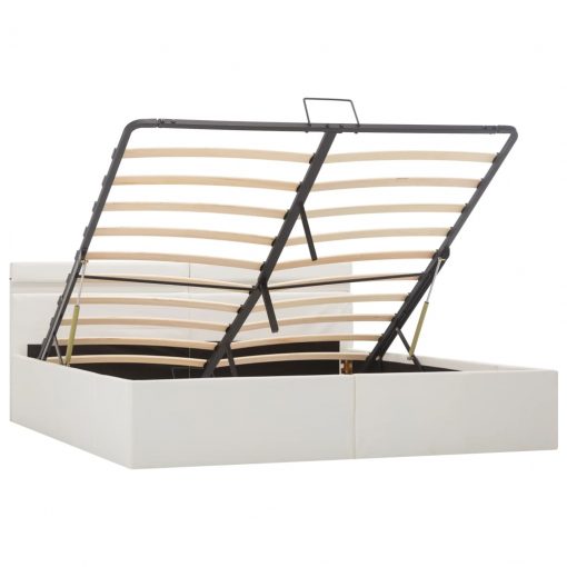 Dvižni posteljni okvir LED belo umetno usnje 180x200 cm