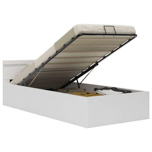 Dvižni posteljni okvir LED belo umetno usnje 90x200 cm