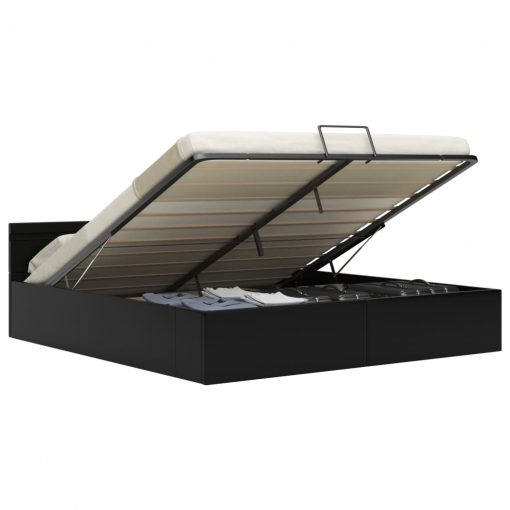 Dvižni posteljni okvir LED črno umetno usnje 160x200 cm