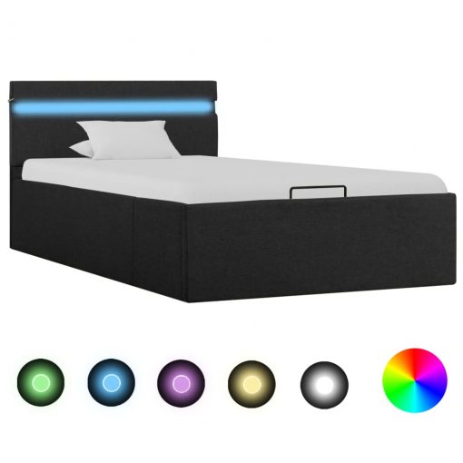 Dvižni posteljni okvir LED temno sivo blago 90x200 cm
