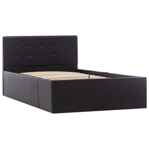 Dvižni posteljni okvir črno umetno usnje 90x200 cm