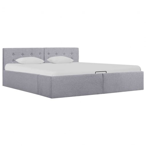 Dvižni posteljni okvir svetlo sivo blago 160x200 cm