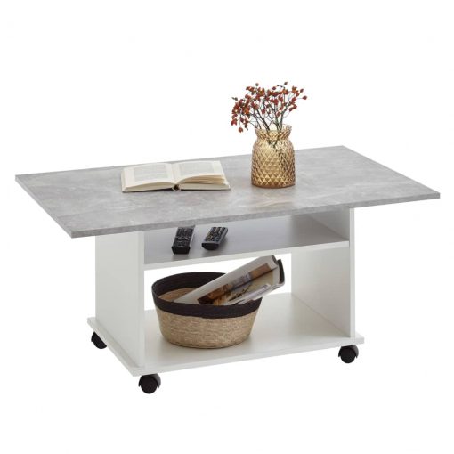 FMD Klubska mizica s kolesci betonsko siva in bela