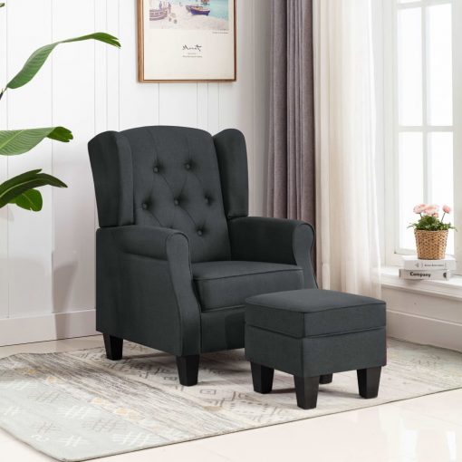 Fotelj s stolčkom za noge temno sivo blago
