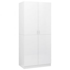 Garderobna omara visok sijaj bela 80x52x180 cm iverna plošča