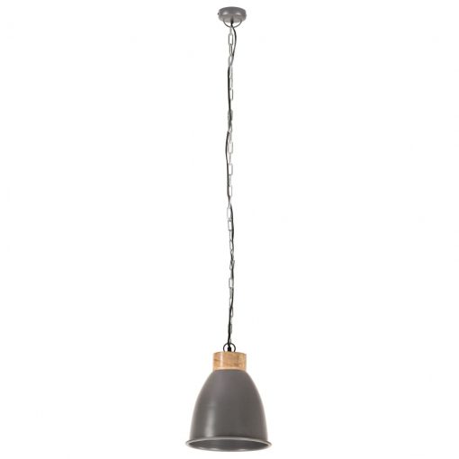 Industrijska viseča svetilka siva železo in trden les 23 cm E27