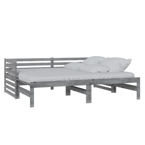 Izvlečna dnevna postelja siva trdna borovina 2x(90x200) cm