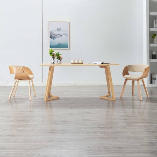 Jedilni stol krem ukrivljen les in umetno usnje