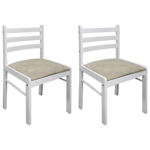 Jedilni stoli 2 kosa beli iz trdnega kavčukovca in žameta