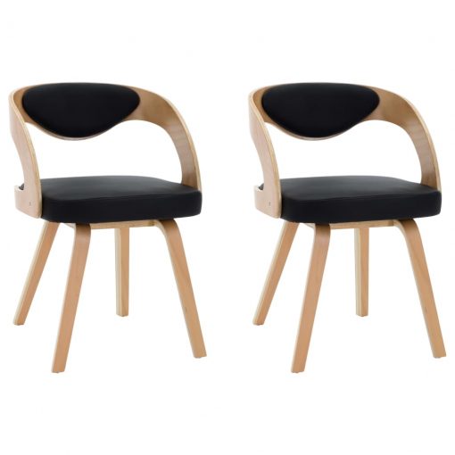 Jedilni stoli 2 kosa črni ukrivljen les in umetno usnje