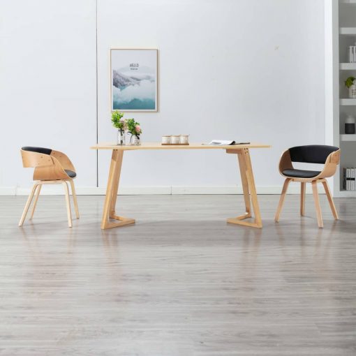 Jedilni stoli 2 kosa črni ukrivljen les in umetno usnje