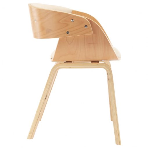 Jedilni stoli 2 kosa krem ukrivljen les in umetno usnje