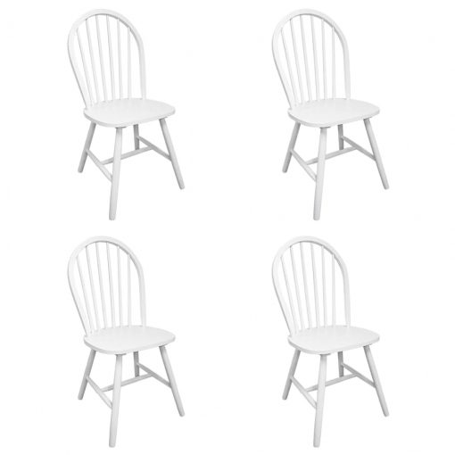 Jedilni stoli 4 kosi beli iz trdnega kavčukovca