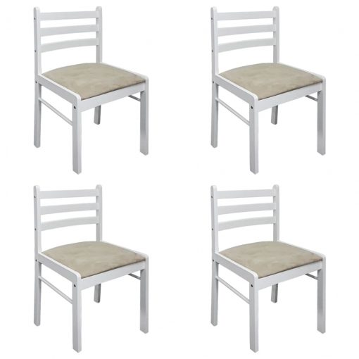 Jedilni stoli 4 kosi beli iz trdnega kavčukovca in žameta