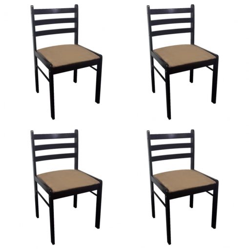 Jedilni stoli 4 kosi rjavi iz trdnega kavčukovca in žameta