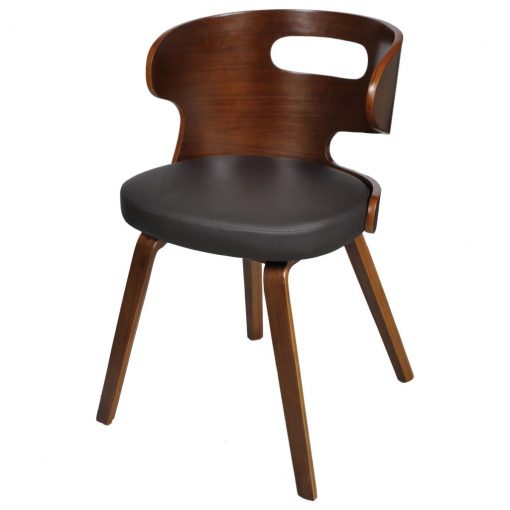 Jedilni stoli 4 kosi rjavi ukrivljen les in umetno usnje