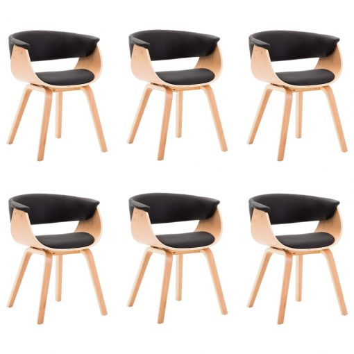 Jedilni stoli 6 kosov črni ukrivljen les in umetno usnje
