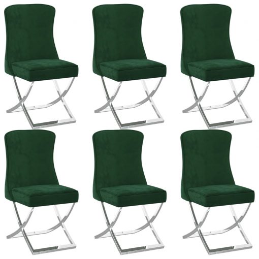 Jedilni stoli 6 kosov temno zeleni 53x52x98 cm žamet in jeklo