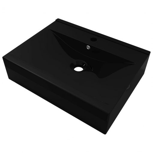 Keramični umivalnik pravokoten črn z odprtino za pipo 60x46 cm