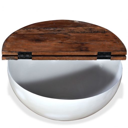 Klubska mizica iz trdnega predelanega lesa bela oblika sklede