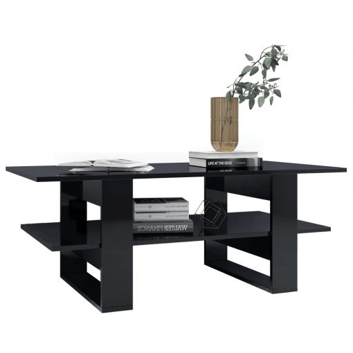 Klubska mizica visok sijaj črna 110x55x42 cm iverna plošča