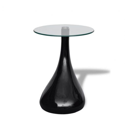 Klubska mizica z okroglim steklom visok sijaj črna