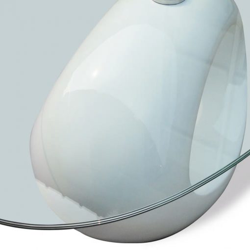 Klubska mizica z ovalnim steklenim namizjem visok sijaj bela