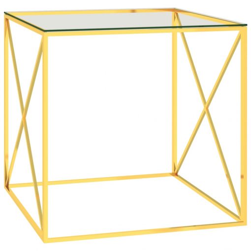 Klubska mizica zlata 55x55x55 cm nerjaveče jeklo in steklo