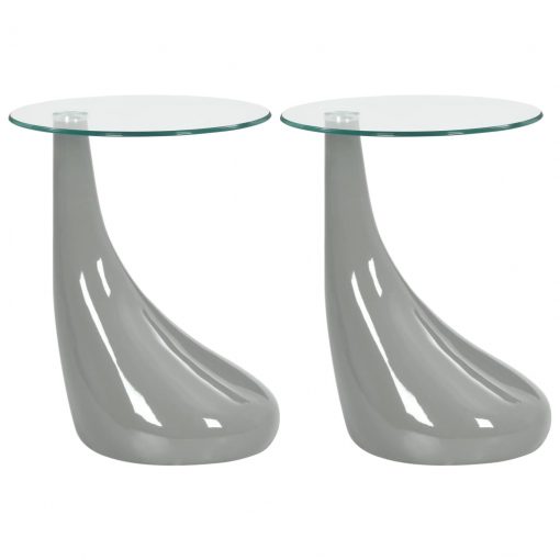 Klubske mizice 2 kosa s stekleno površino visok sijaj sive