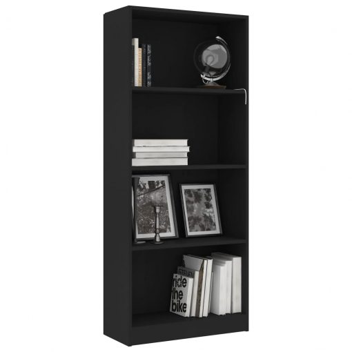 Knjižna omara 4-nadstropna črna 60x24x142 cm iverna plošča