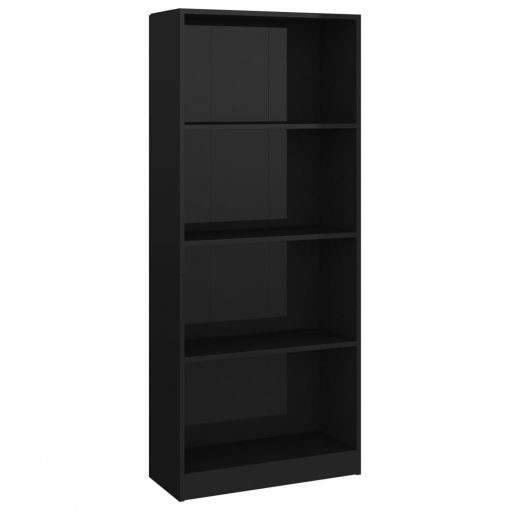Knjižna omara 4-nadstropna visok sijaj črna 60x24x142 cm