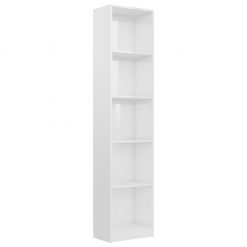 Knjižna omara 5-nadstropna visok sijaj bela 40x24x175 cm