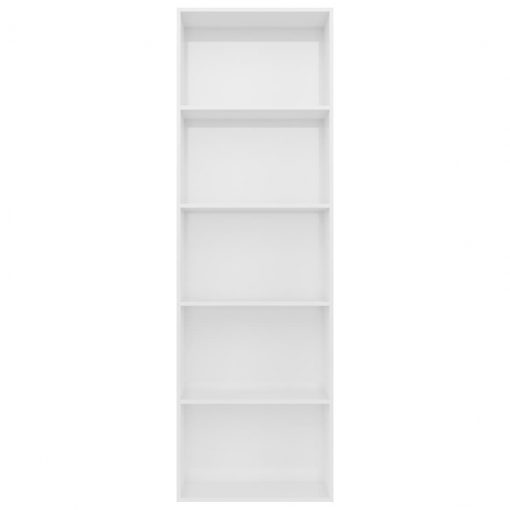 Knjižna omara 5-nadstropna visok sijaj bela 60x30x189 cm