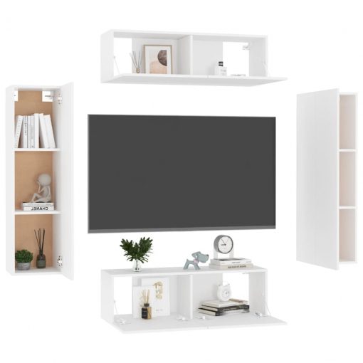 Komplet TV omaric 4-delni bela iverna plošča