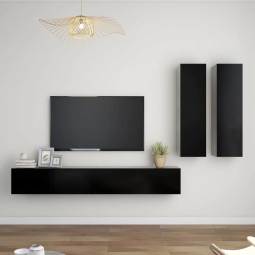 Komplet TV omaric 4-delni črna iverna plošča