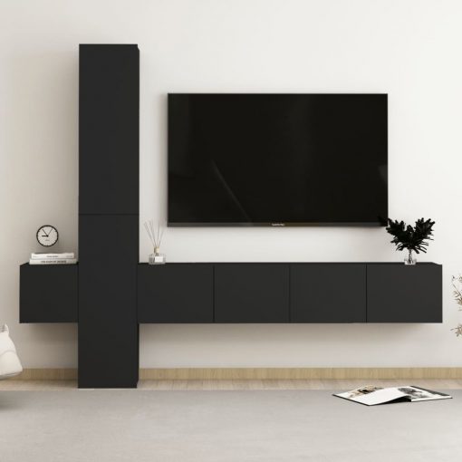 Komplet TV omaric 5-delni črna iverna plošča