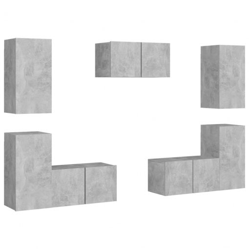 Komplet TV omaric 7-delni betonsko siva iverna plošča